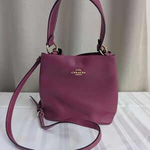 Coach Pebbled Leather Bucket Bag in Berry